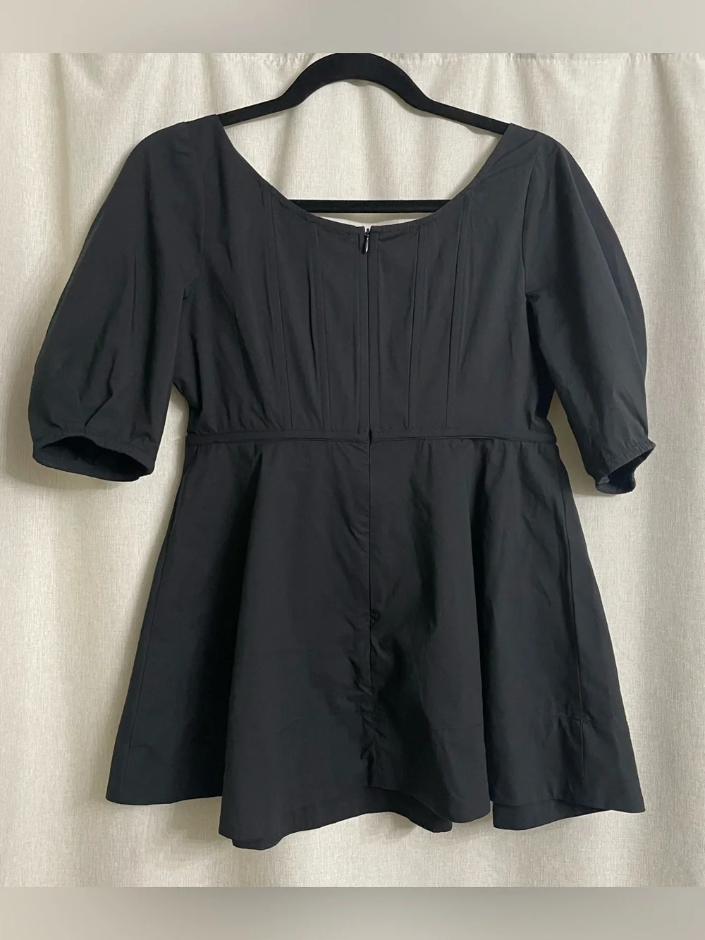 Tuckernuck Black Corset-Style Puff Sleeve Fit & Flare Top Size S